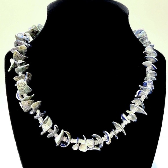 Set Necklace & Bracelet Blue Bali Shells w/ Aurora Borealis Spacer Beads MERMAID - Picture 1 of 7